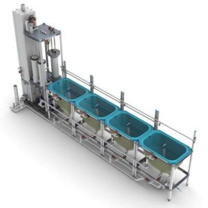 Four 150-L rearing tanks connected to a REBF system