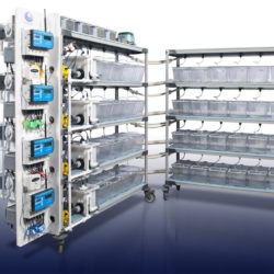 Four identical aquatic systems to study the impact of polluded effluents and hypoxia on fish
