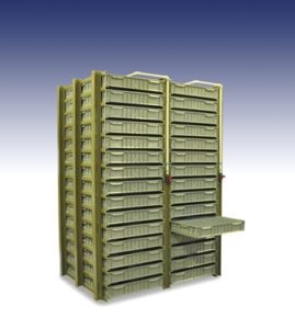 Cabinet-like shelving for live lobster 15-trays high lobster tray shelving